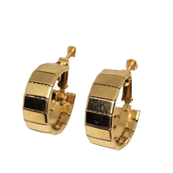 Vintage signed Napier Screw‎ Back Earrings Gold Tone Hoop Mid Century Modern - Picture 6 of 16